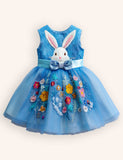 Tulle Floral Bunny Appliqué Party Dress