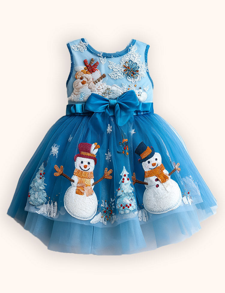Fun Snowman Tulle Appliqué Dress