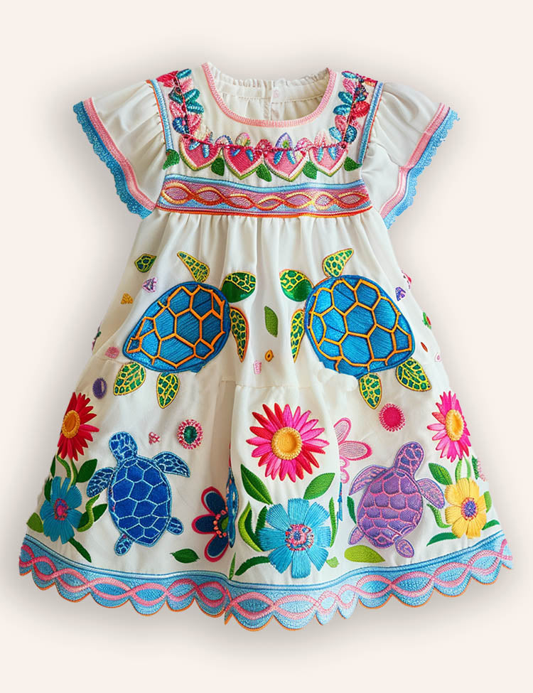 Coral Turtle Appliqué Dress