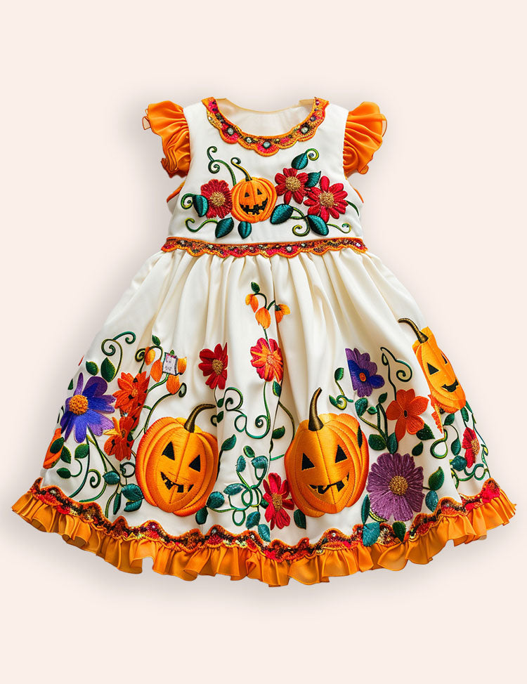Halloween Pumpkin Embroideried Dress