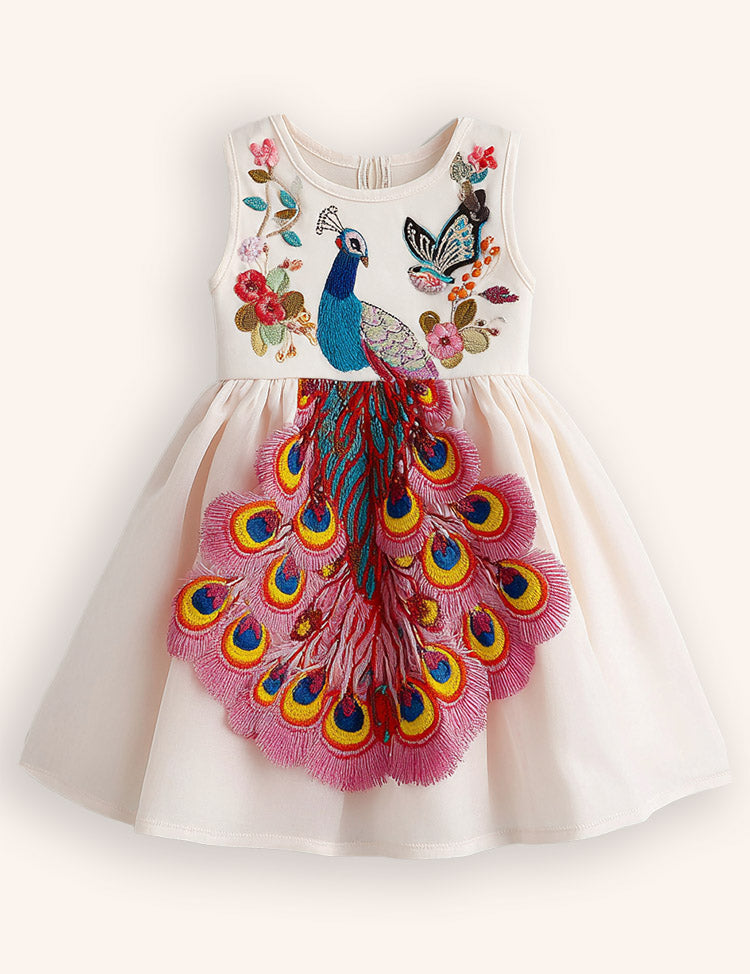 Peacock Appliqué Party Dress