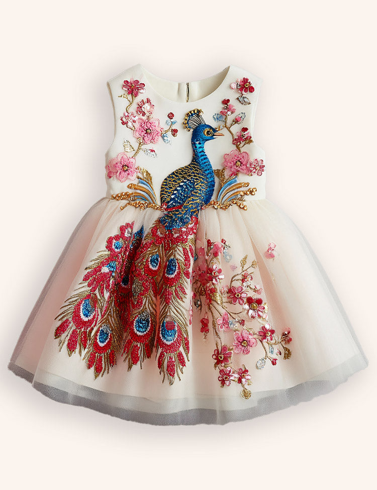 Peacock Appliqué Tulle Dress