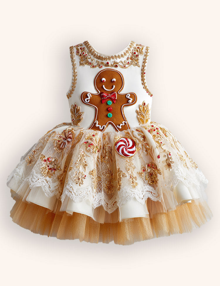 Tulle Gingerbread Man Embroidered Dress
