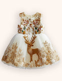 Tulle Floral Reindeer Embroidered Dress