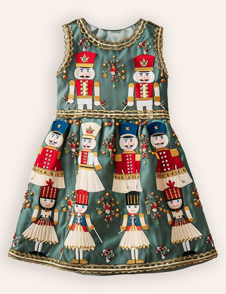Christmas Nutcrackers Embroidered Dress