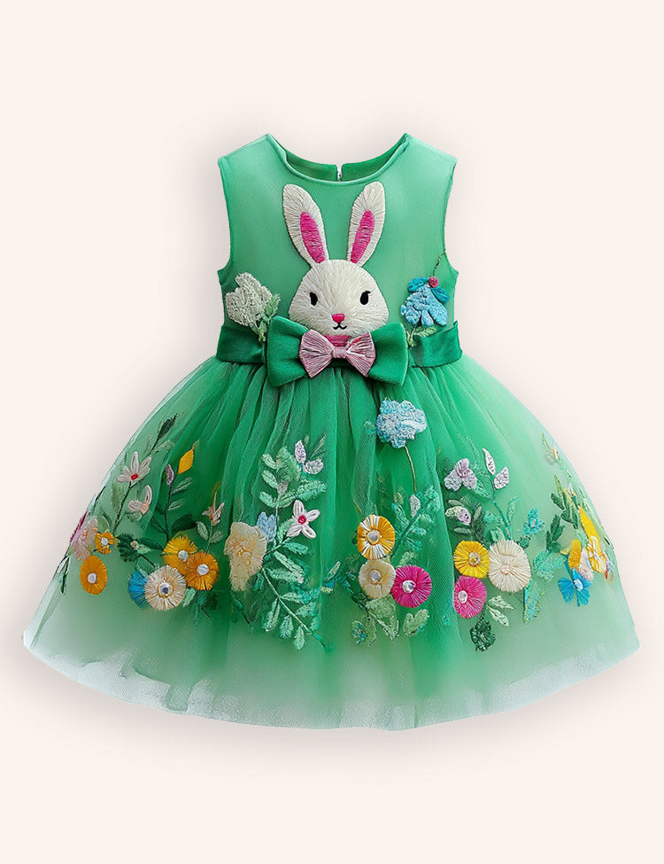 Tulle Floral Bunny Appliqué Party Dress