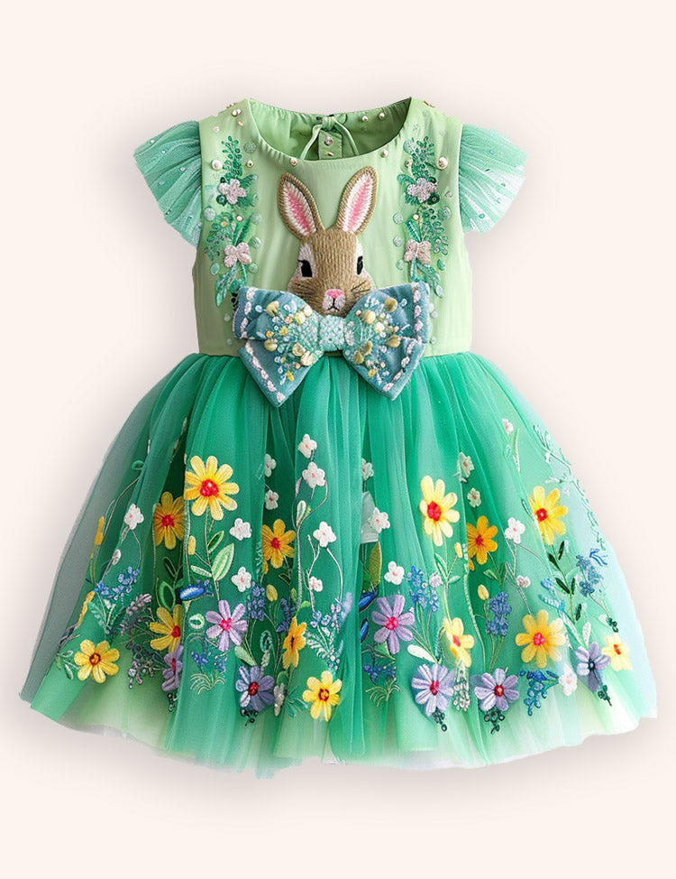 Tulle Floral Bunny Appliqué Party Dress
