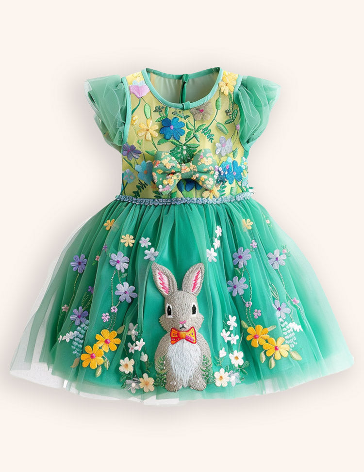 Tulle Floral Bunny Appliqué Party Dress