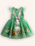 Tulle Floral Bunny Appliqué Party Dress