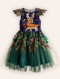 Festival Floral Reindeer Embroidered Tulle Dress