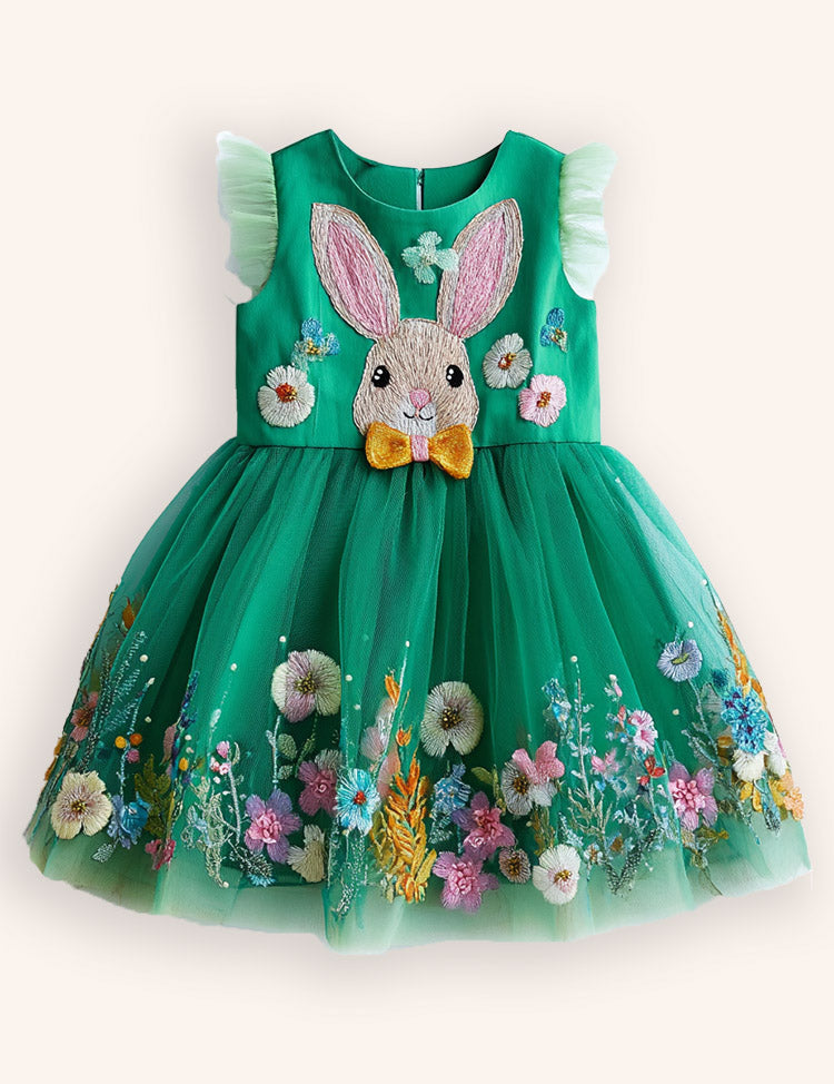 Tulle Floral Bunny Appliqué Party Dress
