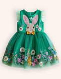 Tulle Floral Bunny Appliqué Party Dress