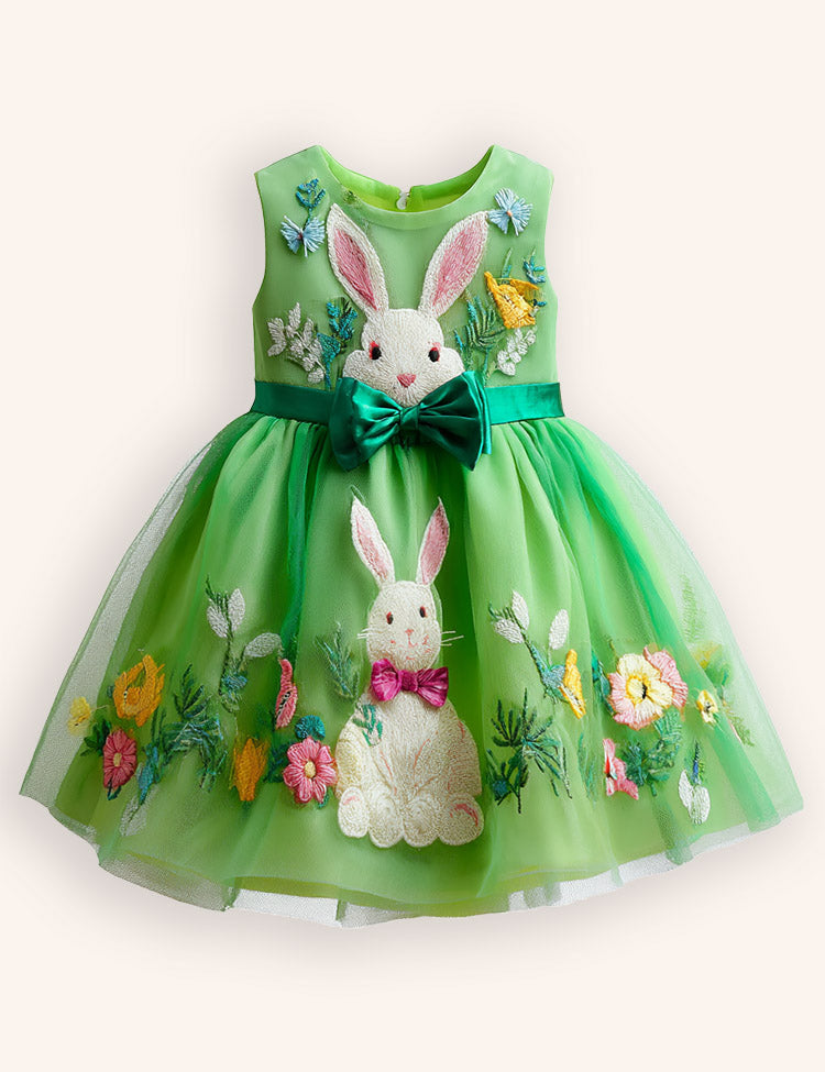 Tulle Floral Bunny Appliqué Party Dress