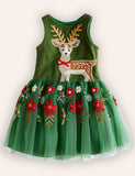 Christmas Reindeer Embroidery Tulle Dress