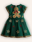 Christmas Gingerbread Man Embroidery Tulle Dress