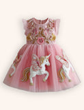 Floral Unicorn Appliqué Tulle Party Dress