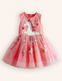 Floral Unicorn Appliqué Tulle Party Dress