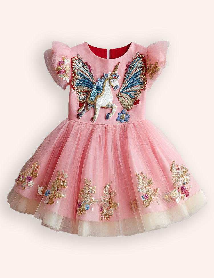 Tulle Unicorn Appliqué Party Dress