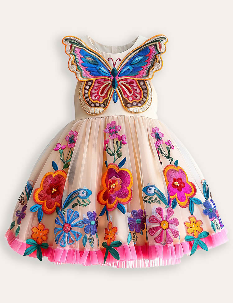Robe de fête de tulle de papillon à fleurs