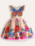 Robe de fête de tulle de papillon à fleurs