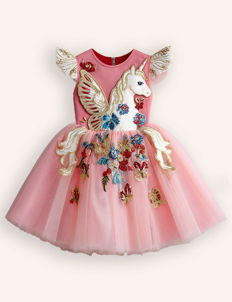 Tulle Unicorn Appliqué Party Dress