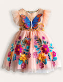 Robe de fête de tulle de papillon à fleurs