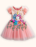 Flower Unicorn Applique Tulle Dress