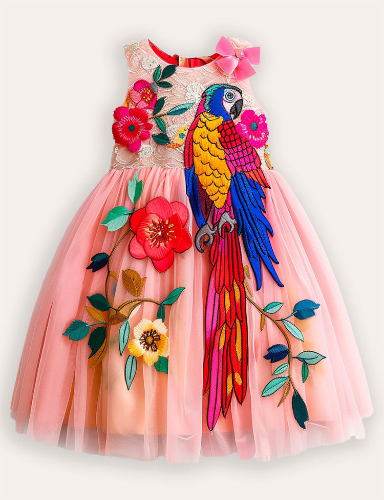 Forest Parrot Tulle Party Dress