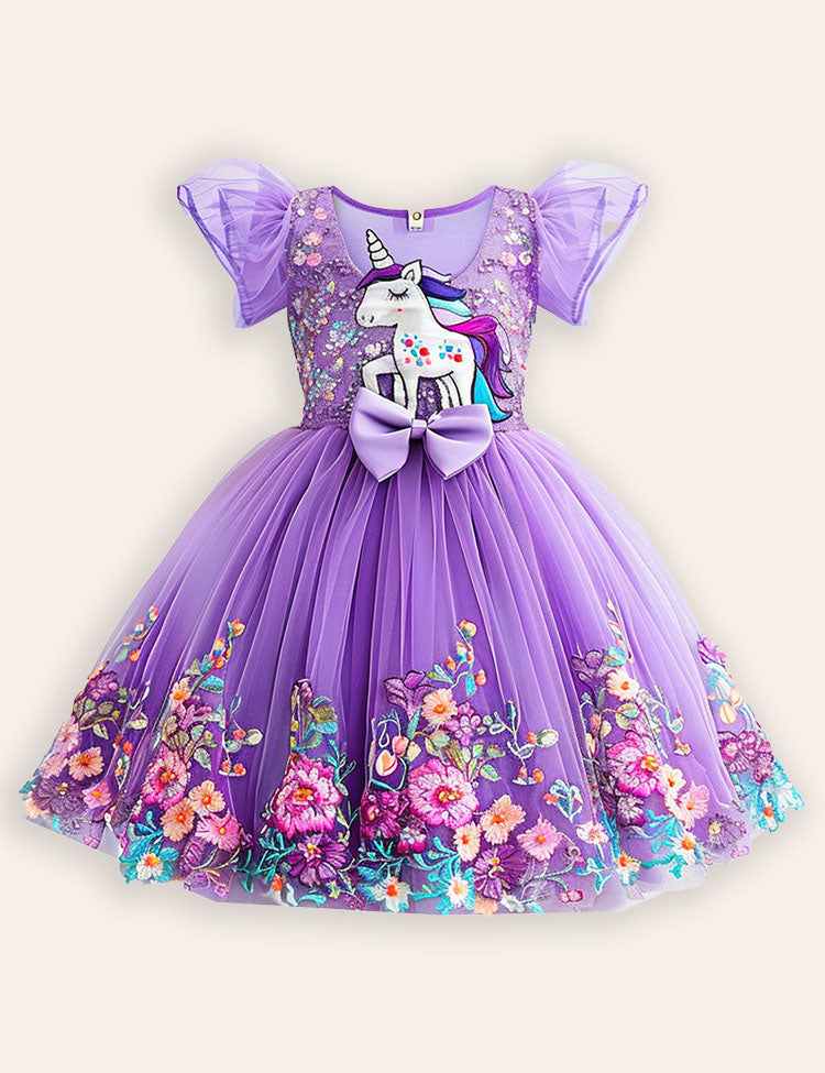 Flower Unicorn Applique Tulle Dress