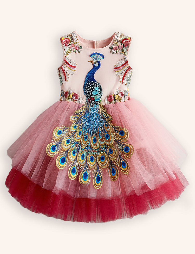 Peacock Appliqué Tulle Dress