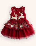 Tulle Christmas Reindeer Appliqué Dress