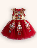 Festival Nutcrackers Tassel Tulle Appliqué Dress
