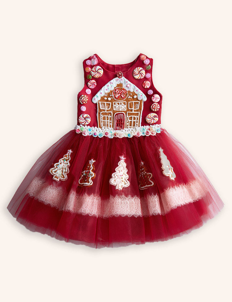 Tulle Christmas Gingerbread Appliqué Dress