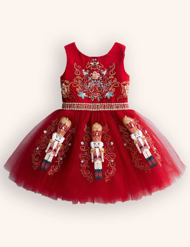 Festival Nutcrackers Tassel Tulle Appliqué Dress