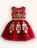 Festival Nutcrackers Tassel Tulle Appliqué Dress
