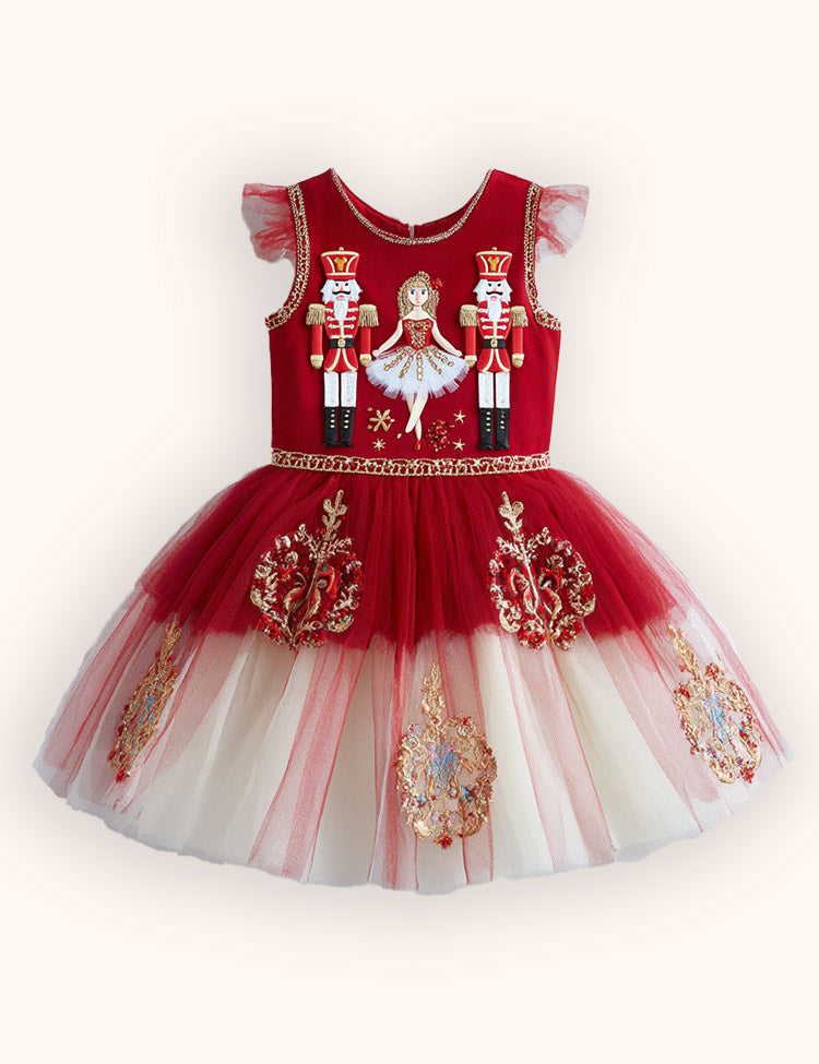 Christmas Nutcrackers Ballet Tulle Appliqué Dress