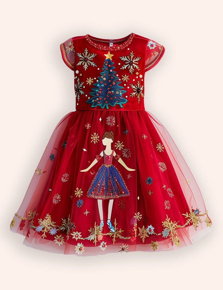 Christmas Ballet Tulle Appliqué Dress