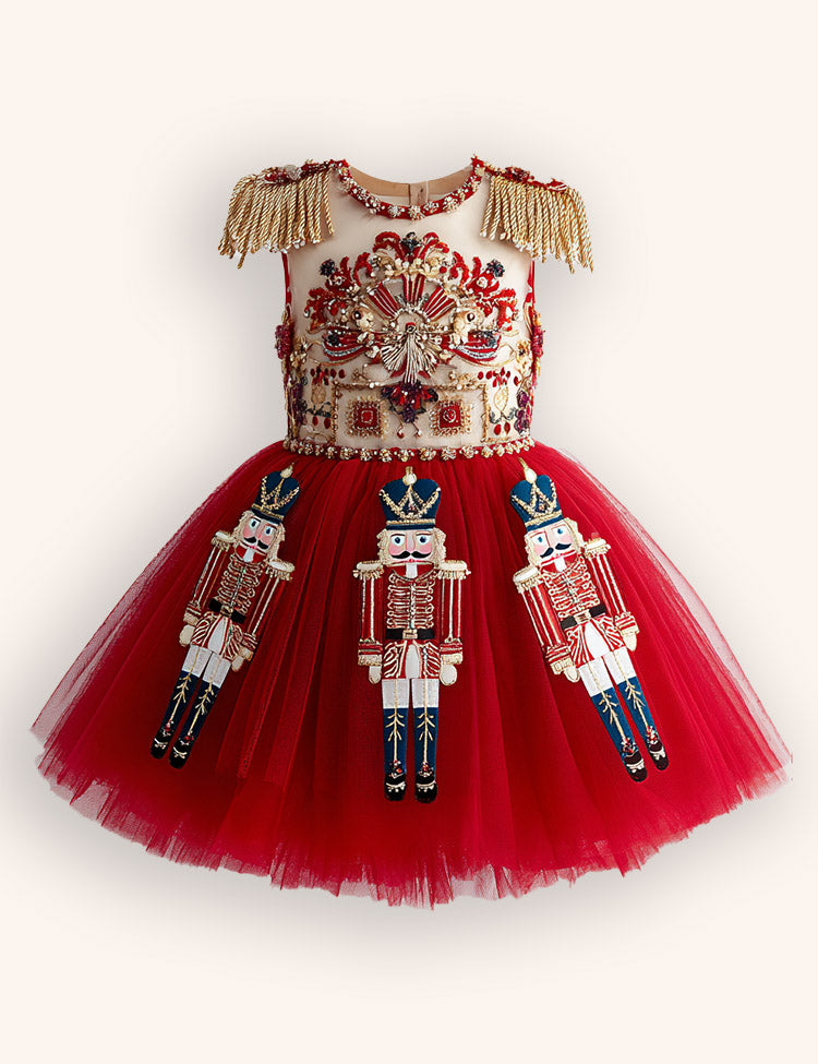 Festival Nutcrackers Tassel Tulle Appliqué Dress