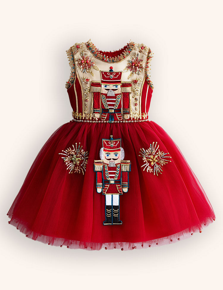 Festival Nutcrackers Tassel Tulle Appliqué Dress