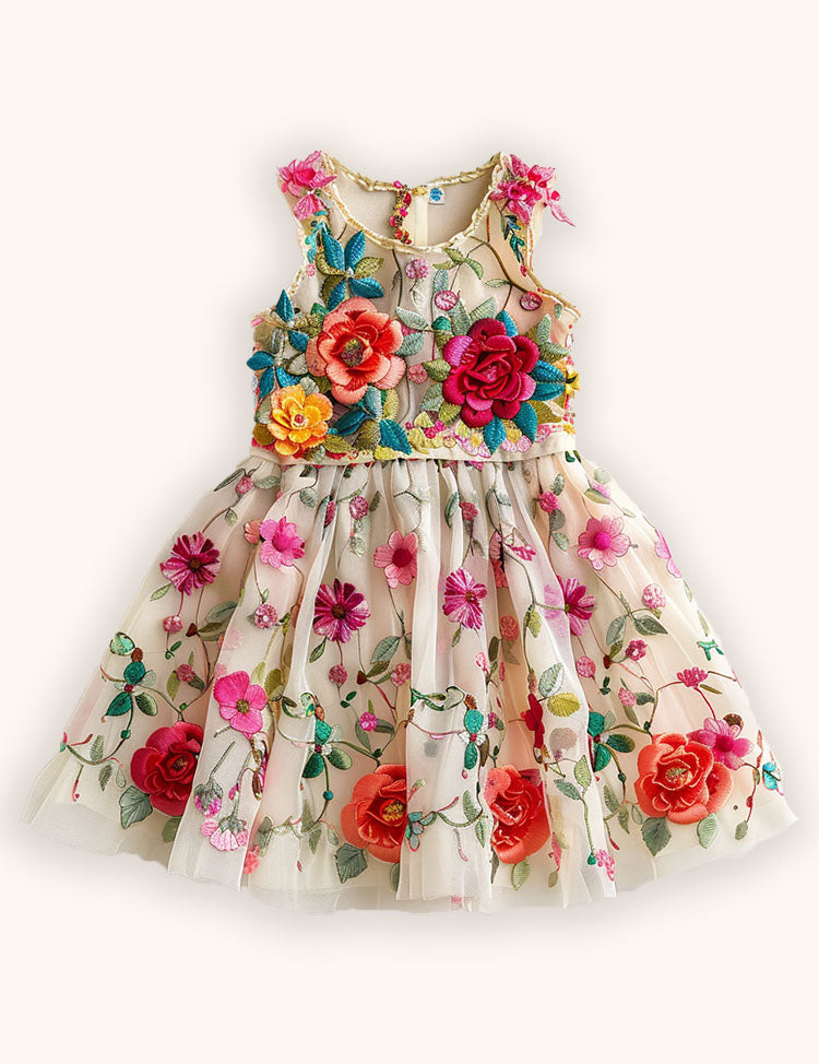 3D Flower Applique Tulle Dress