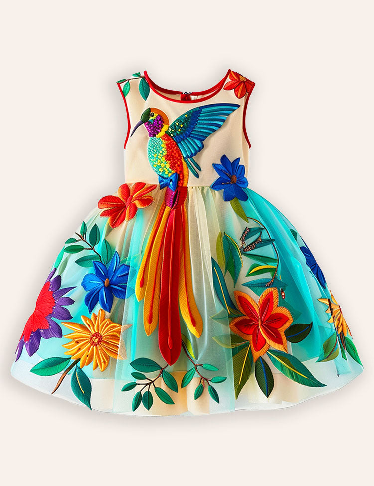 Parrot Applique Tulle Dress