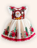 Christmas Santa Embroidery Long Tulle Dress
