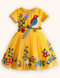 Flower Bird Applique Tulle Dress