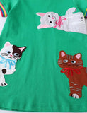 Appliqué Short Sleeve Dress Highland Green Cats - Mini Taylor