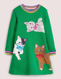 Appliqué Sweatshirt Dress Highland Green Cats