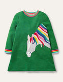 Appliqué Sweatshirt Dress Highland Green Cats - Mini Taylor
