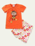 Cartoon Monkey Embroidered Flower T-shirt Set - Mini Taylor