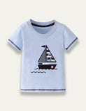 Cartoon Sailboat Appliqué Short Sleeves