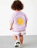 Cartoon Sun Printed T-Shirt+Striped Shorts - Mini Taylor