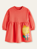 Cartoon Sunflower Appliqué Long Sleeve Dress - Mini Taylor